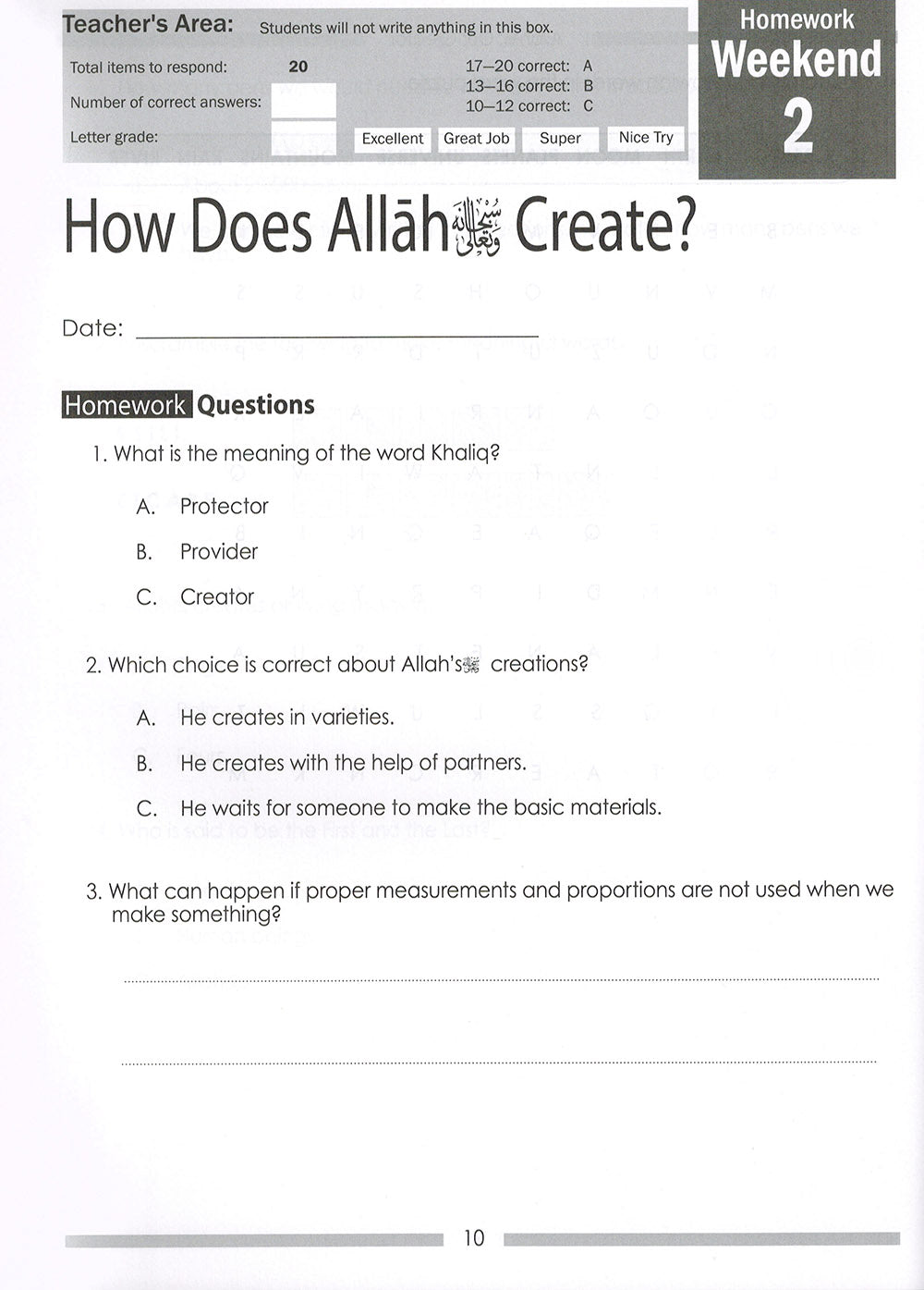 Weekend Learning Islamic Studies Workbook Level 2