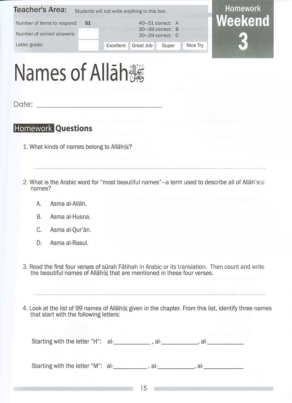 Weekend Learning Islamic Studies Workbook Level 4