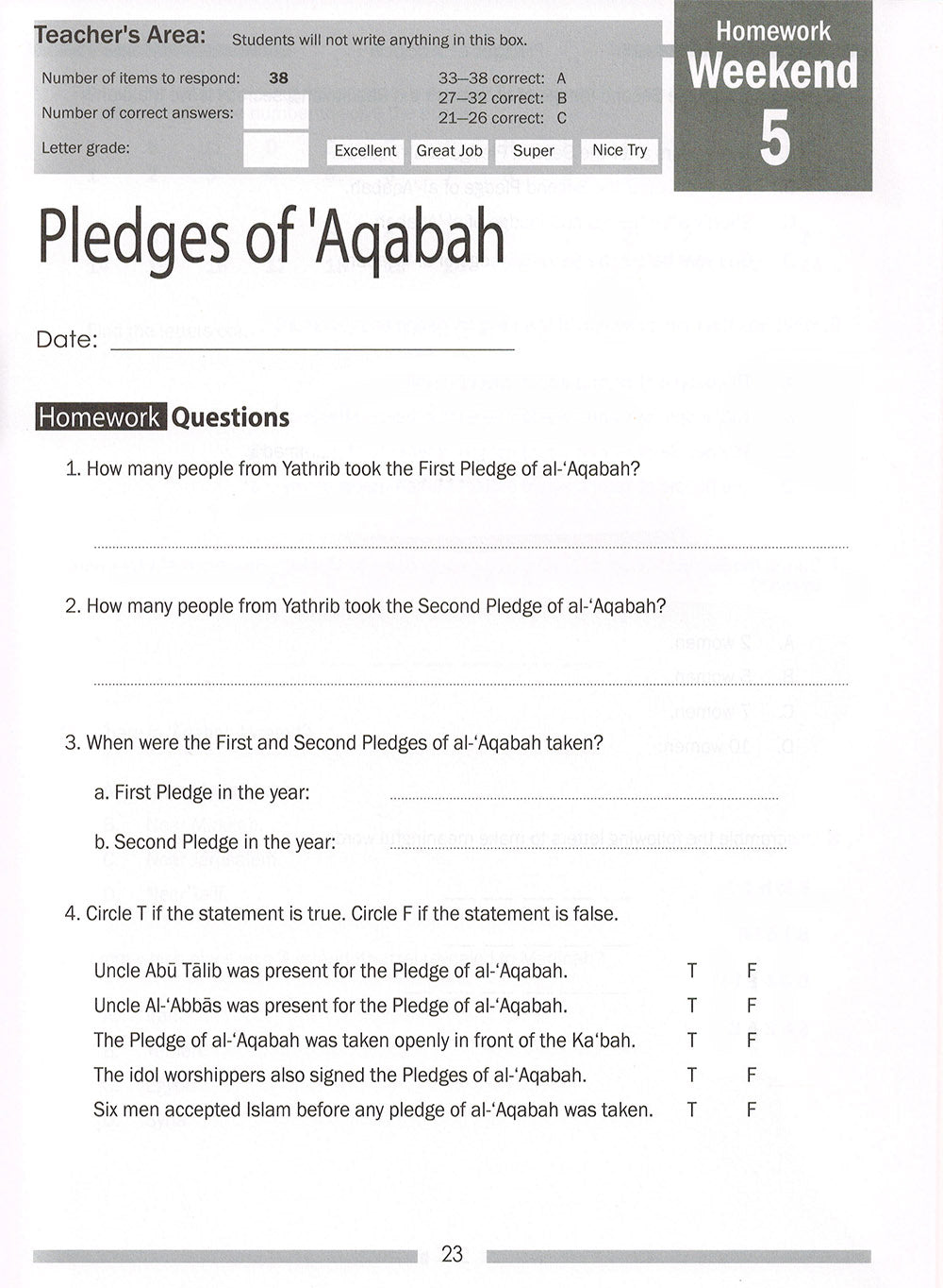 Weekend Learning Islamic Studies Workbook Level 5