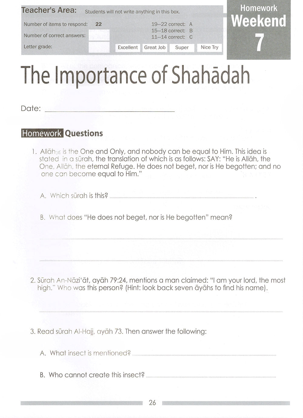 Weekend Learning Islamic Studies Workbook Level 6