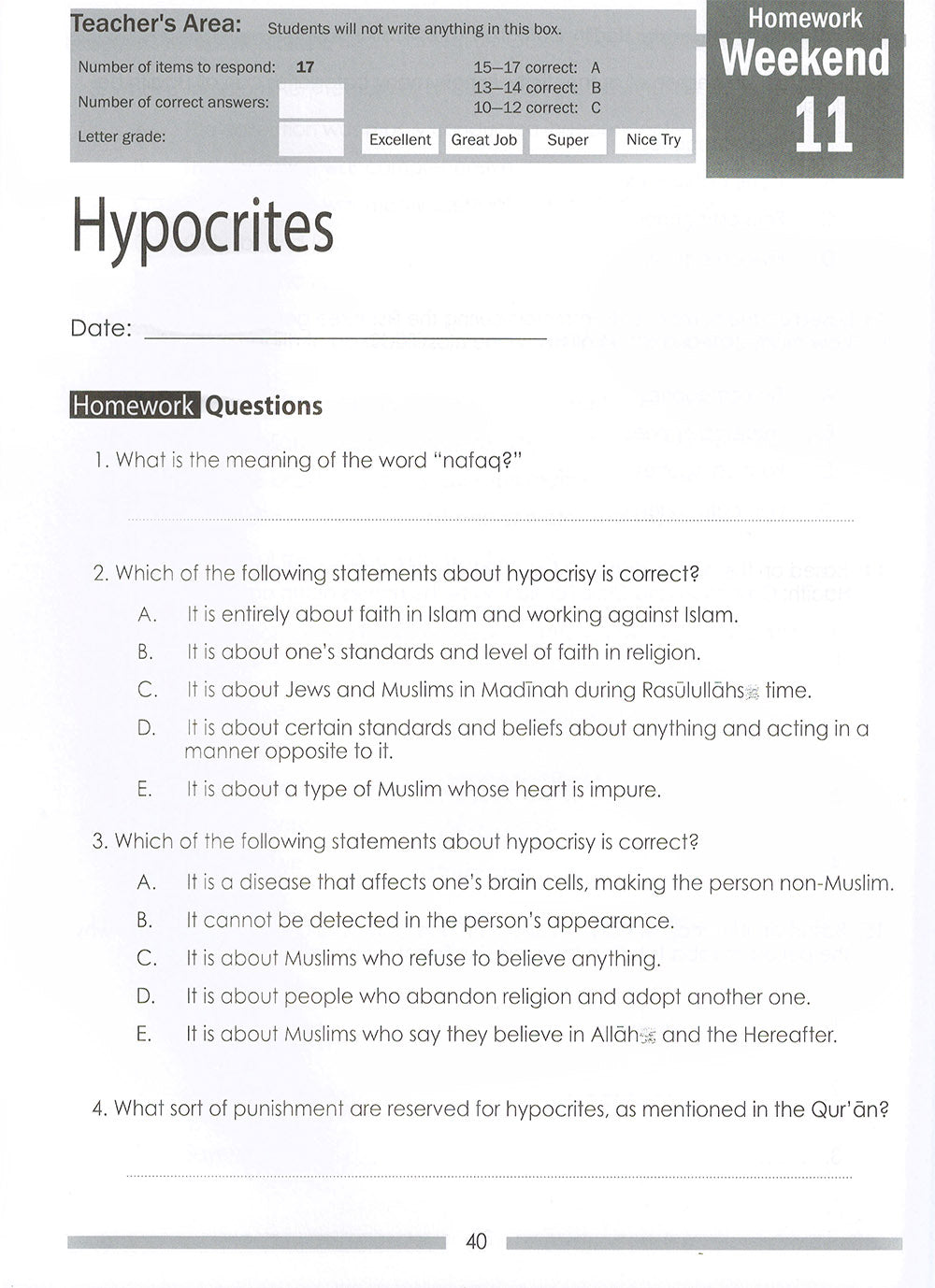 Weekend Learning Islamic Studies Workbook Level 8