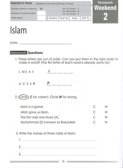 Weekend Learning Islamic Studies Workbook Level 1