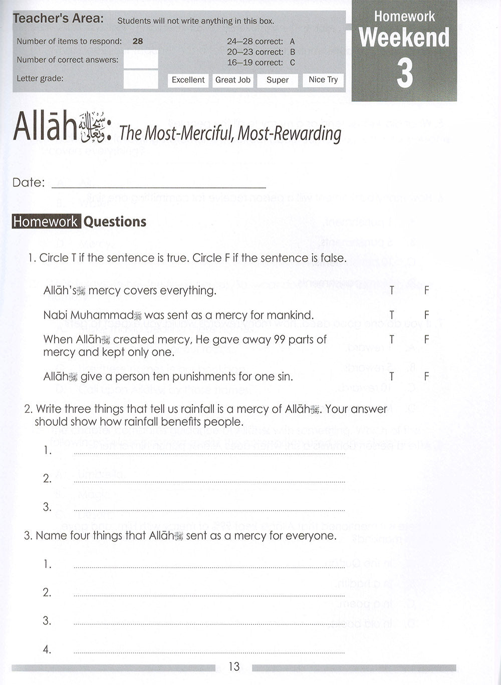 Weekend Learning Islamic Studies Workbook Level 3