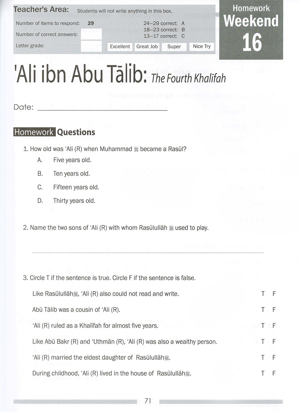 Weekend Learning Islamic Studies Workbook Level 4