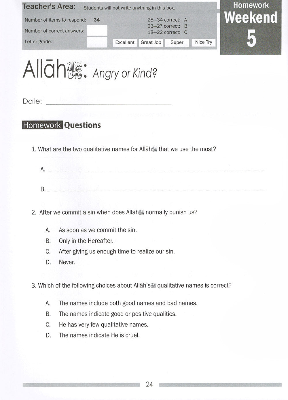 Weekend Learning Islamic Studies Workbook Level 7