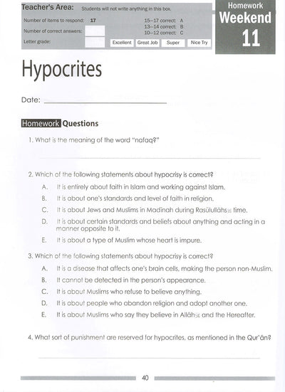 Weekend Learning Islamic Studies Workbook Level 8